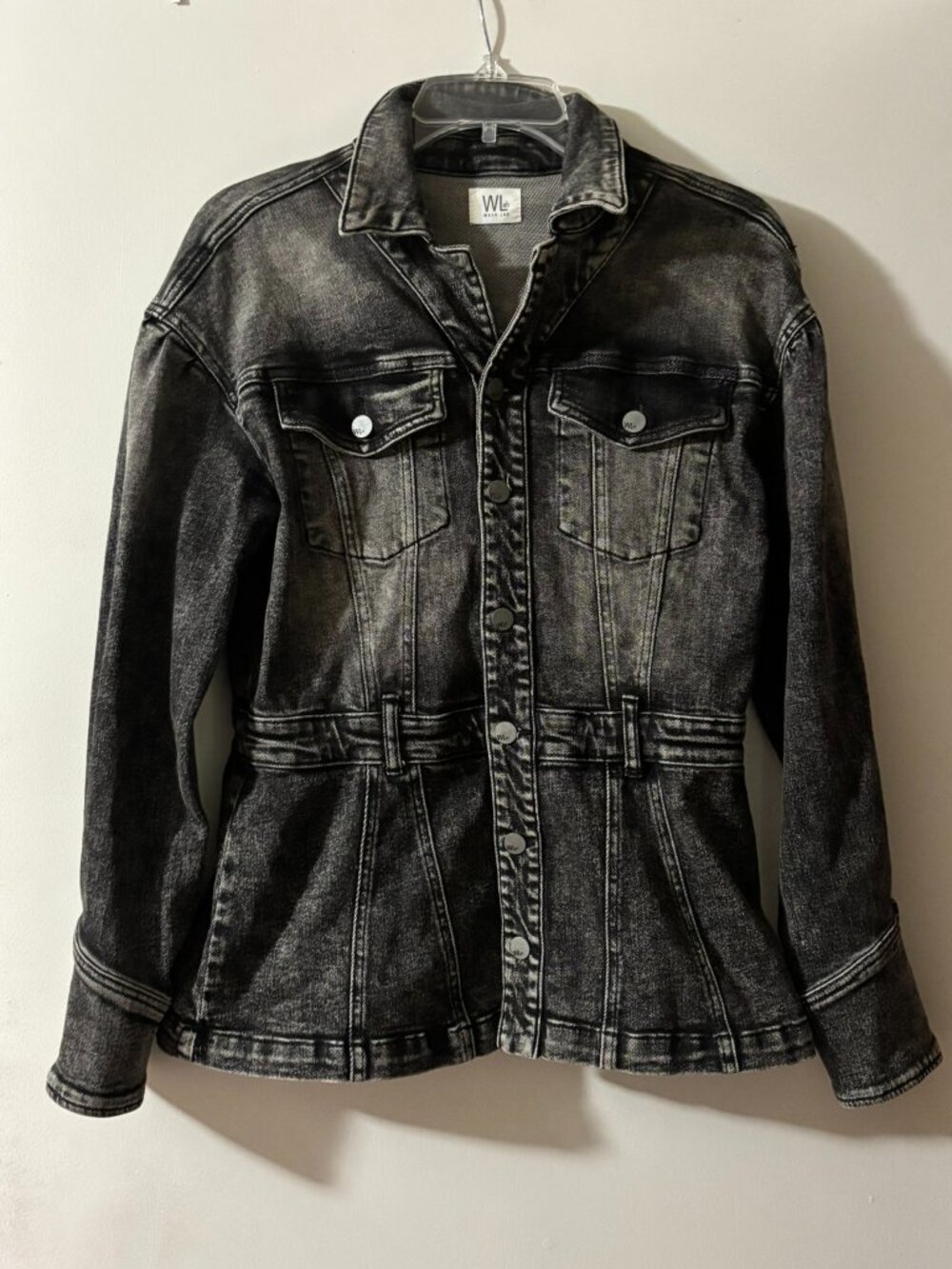 Wash Lab Denim WLab Black Acid Wash Elastic Waist Fitted Peplum Jacket XS